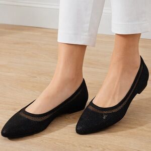J Renee Black Glitter Flats Womens Size 7M Pointed Toe Mesh Dress Shoes NEW